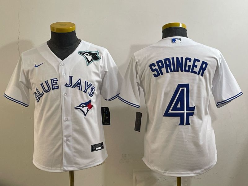 Youth 2025 Nike Toronto Blue Jays #4 Springer White Game MLB Jersey 04